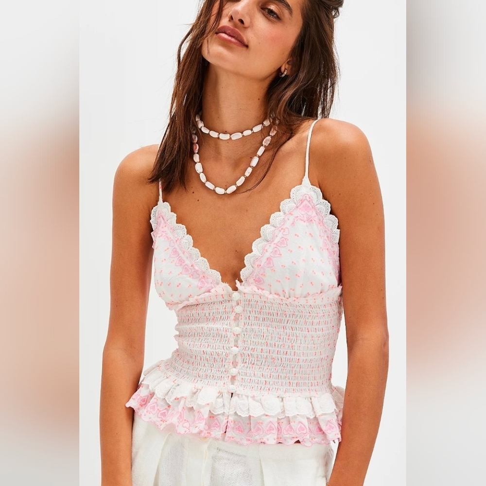 Free People Love Letter Embroidered Hearts Tank Top